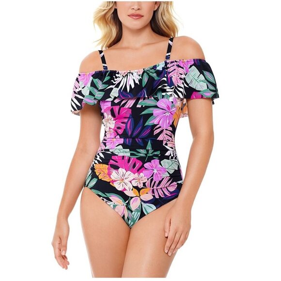 Swim Solutions Off the Shoulder Tummy Control Swimsuit - Picture 2 of 9